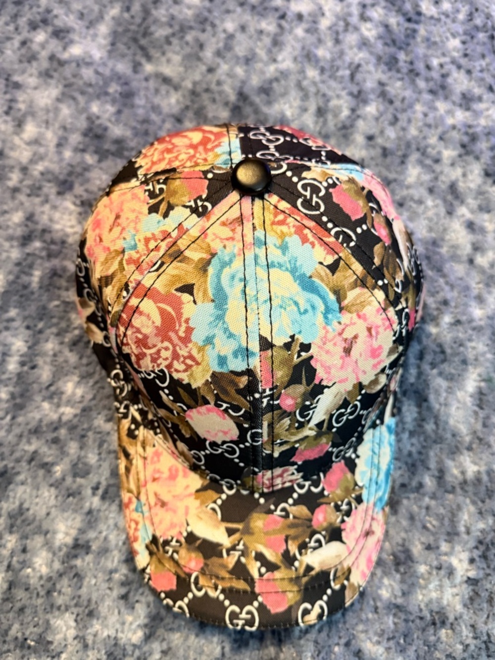 GG all over Blooms floral multi-color baseball cap hat Supreme canvas black NEW - Picture 4 of 13